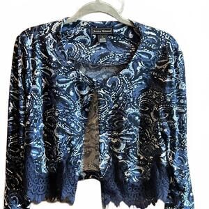 Multi Color Blue Dressy Jacket with Lace Hem